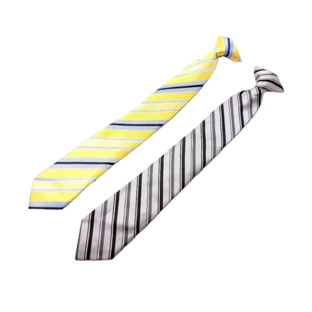 LOT OF‎ 2 Boys Clip Tie Yellow Blues White and Silver Black Grey Stripes